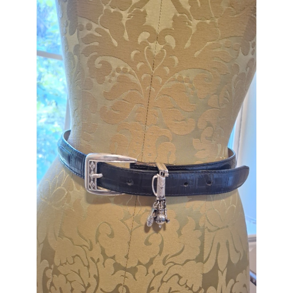 Vintage Brighton Women's Golf Charm Black Leather Belt Size Small